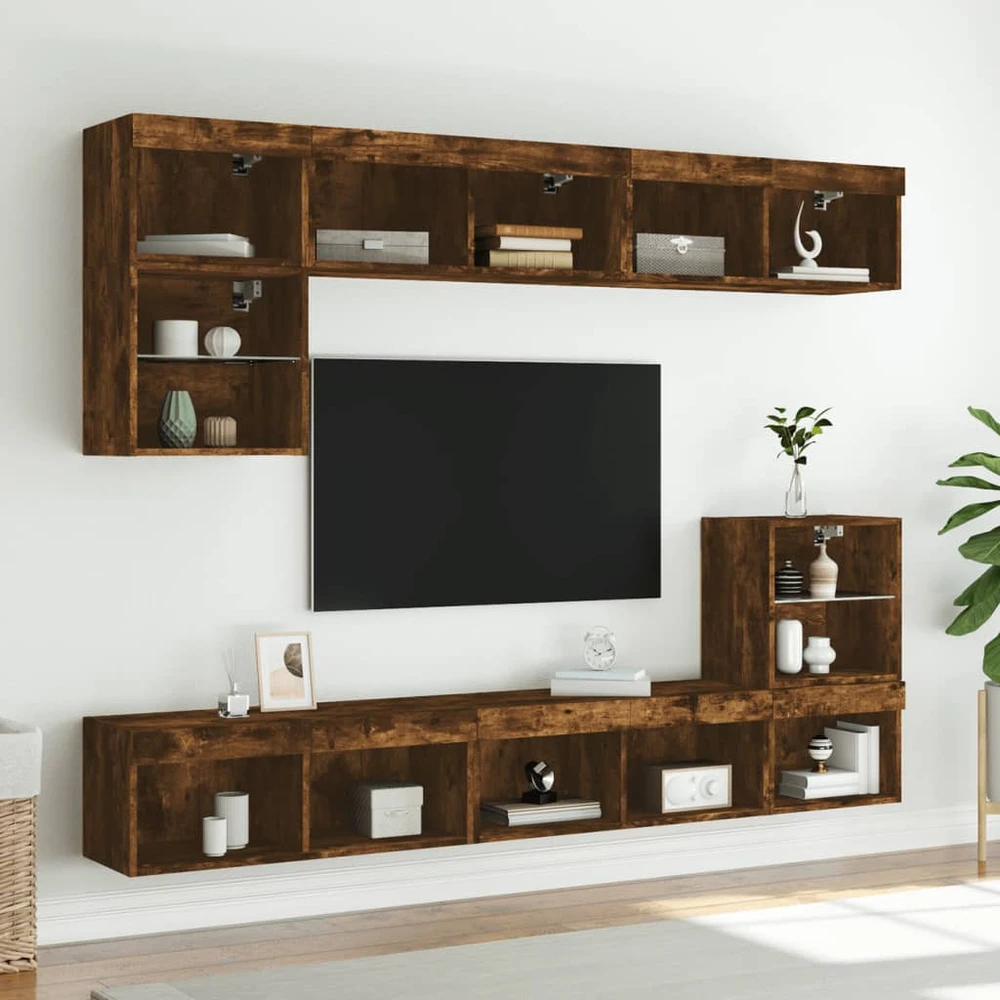 TV staliukas TV spintelės su LED, 2vnt., dūminio ąžuolo, 80x30x30cm