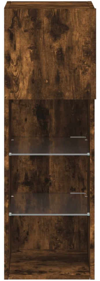 TV staliukas TV spintelės su LED, 2vnt., dūminio ąžuolo, 30,5x30x90cm