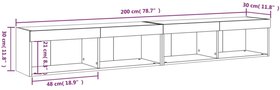 TV staliukas TV spintelės su LED, 2vnt., dūminio ąžuolo, 100x30x30cm