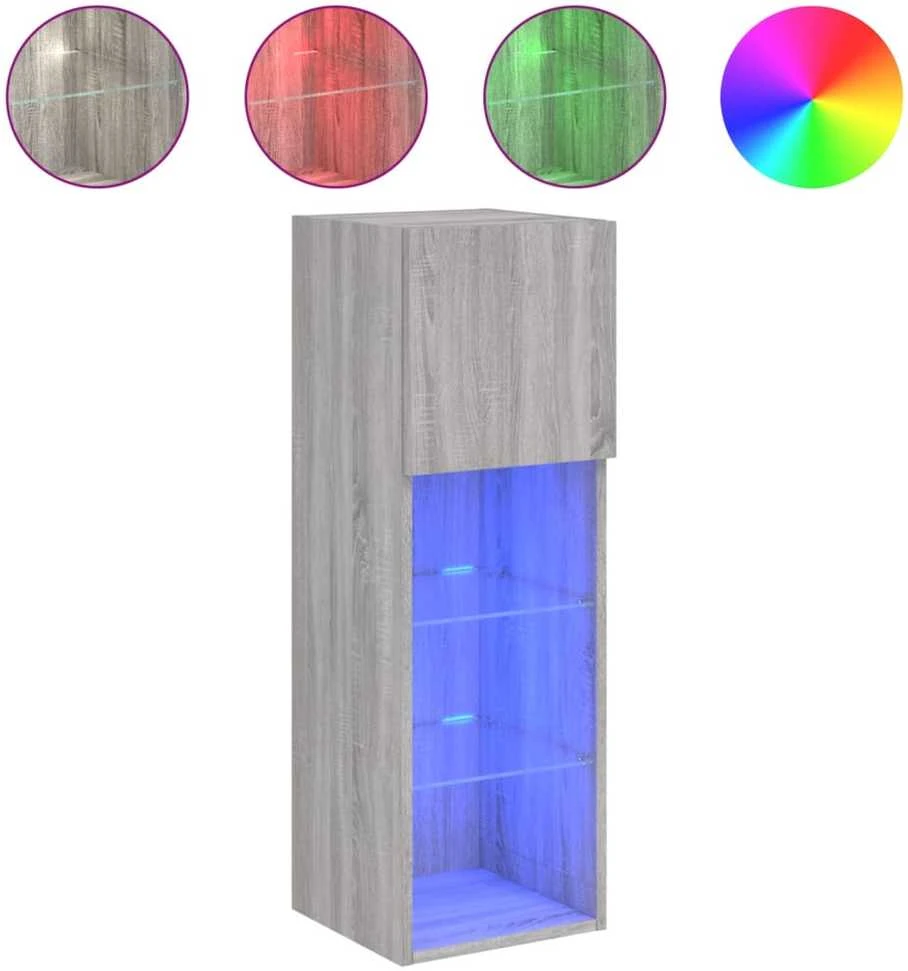TV staliukas TV spintelės su LED, 2vnt., pilkos ąžuolo, 30,5x30x90cm