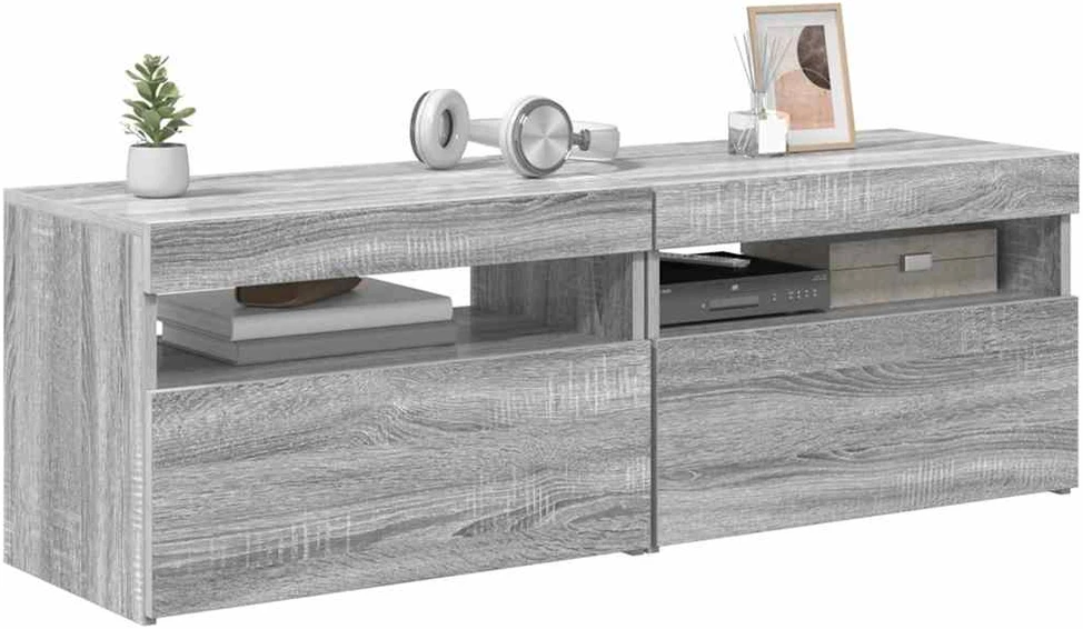 TV staliukas TV spintelės su LED, 2vnt., pilkos ąžuolo, 60x35x40cm