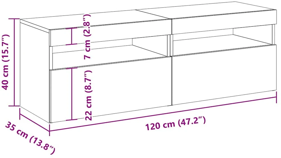 TV staliukas TV spintelės su LED, 2vnt., pilkos ąžuolo, 60x35x40cm