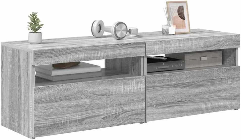 TV staliukas TV spintelės su LED, 2vnt., pilkos ąžuolo, 60x35x40cm