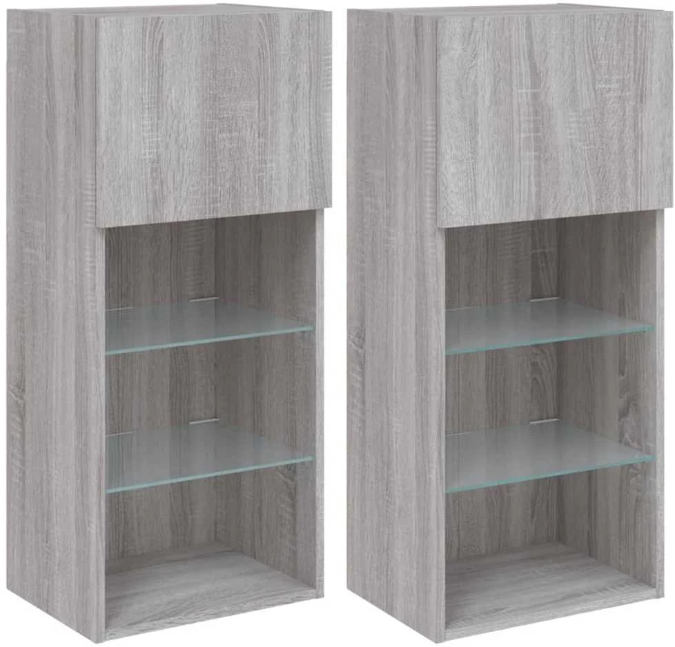 TV staliukas TV spintelės su LED, 2vnt., pilkos ąžuolo, 40,5x30x90cm