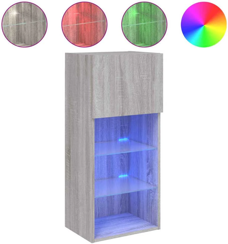 TV staliukas TV spintelės su LED, 2vnt., pilkos ąžuolo, 40,5x30x90cm