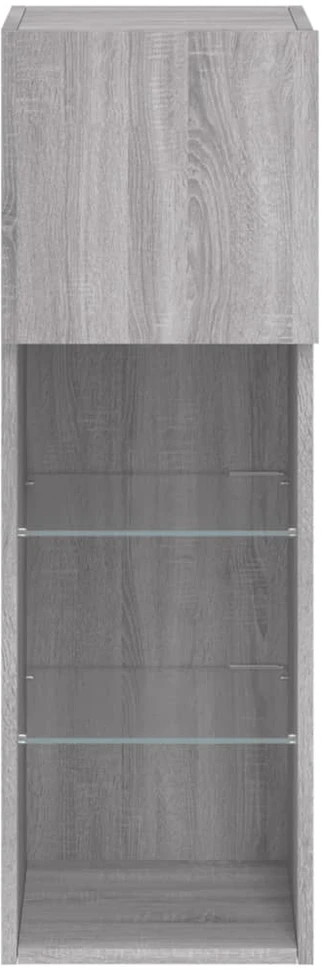 TV staliukas TV spintelės su LED, 2vnt., pilkos ąžuolo, 30,5x30x90cm