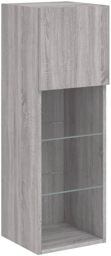 TV staliukas TV spintelės su LED, 2vnt., pilkos ąžuolo, 30,5x30x90cm