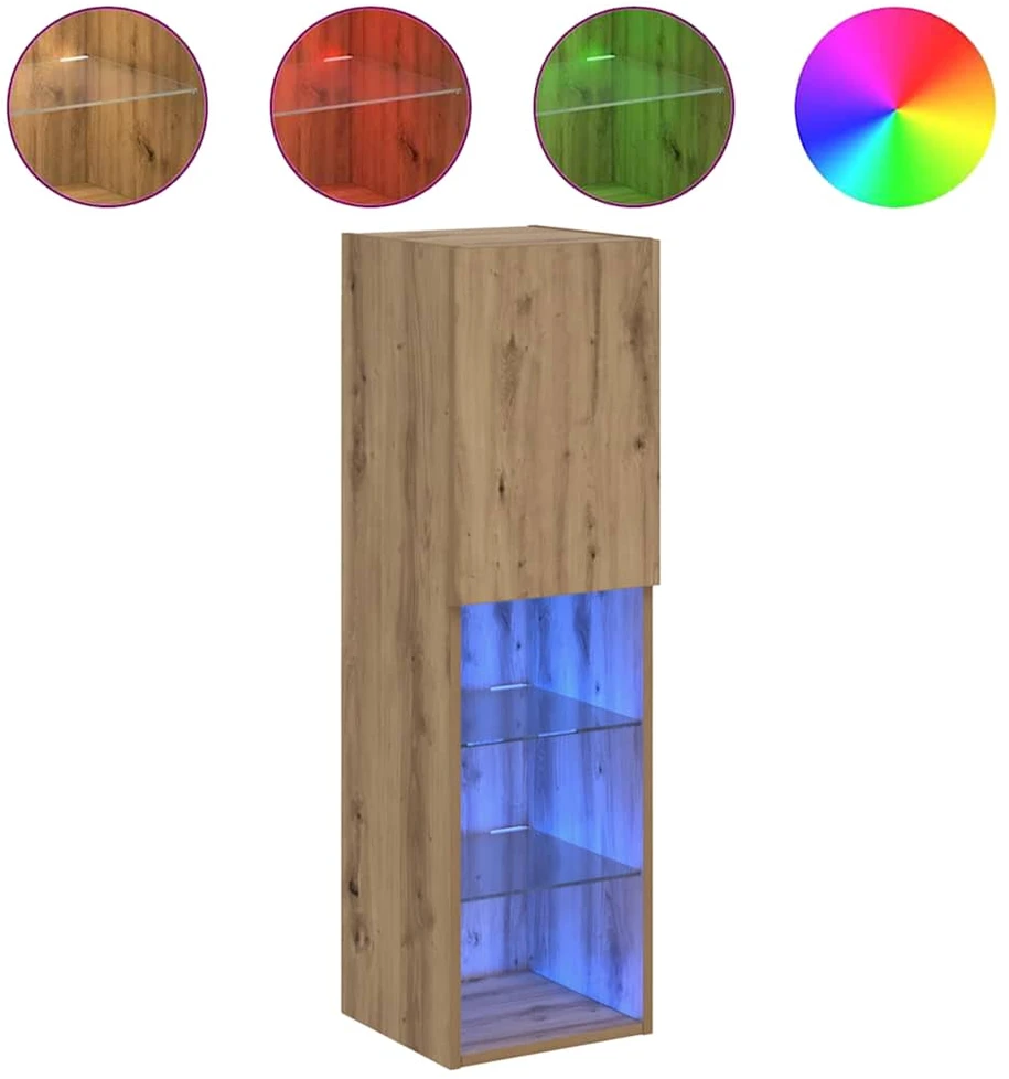 TV staliukas TV spintelės su LED, 2vnt., rudos ąžuolo, 30,5x30x102cm
