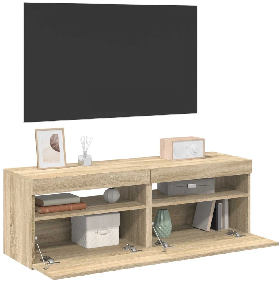 TV staliukas TV spintelės su LED apšvietimu, 2vnt., ąžuolo, 60x35x40cm