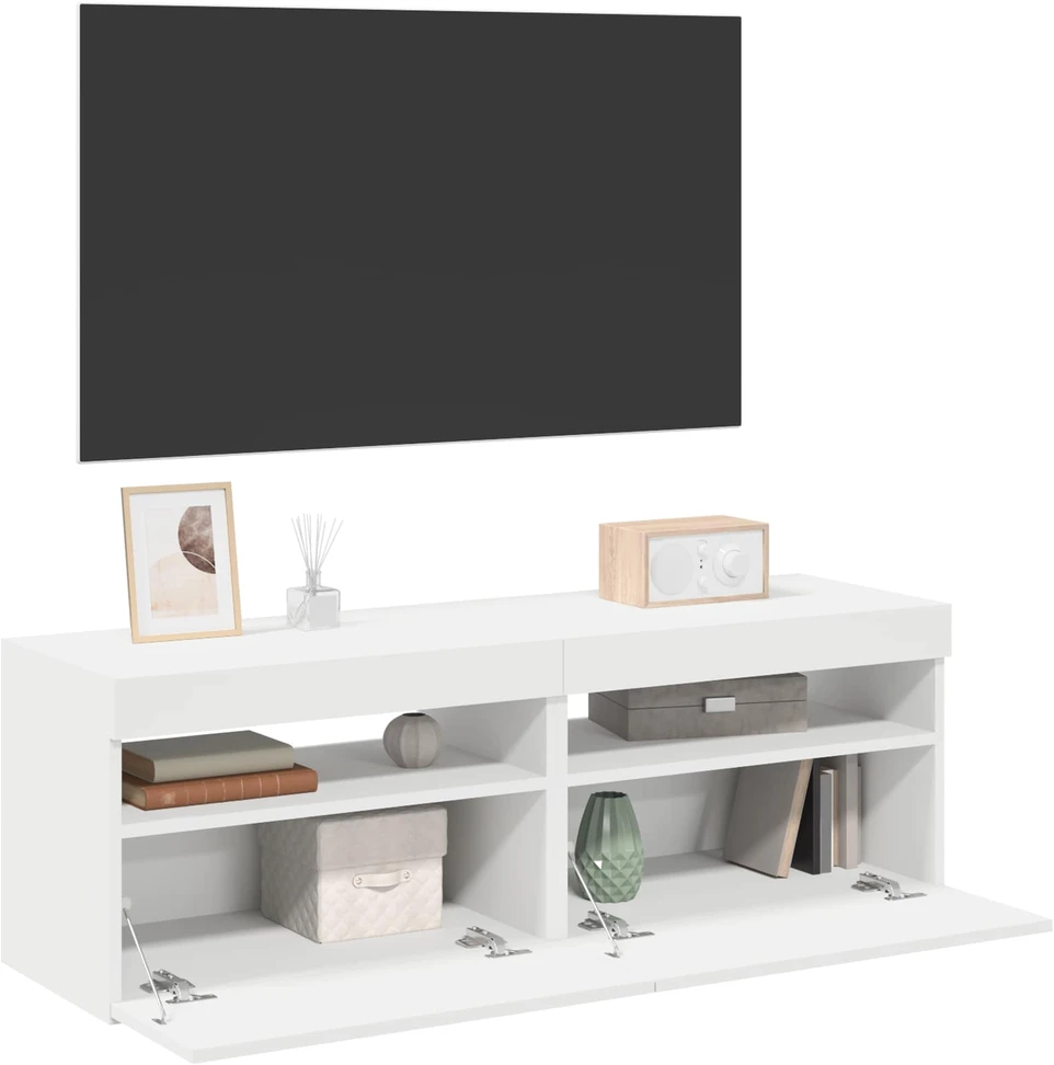 TV staliukas TV spintelės su LED apšvietimu, 2vnt., baltos, 60x35x40cm