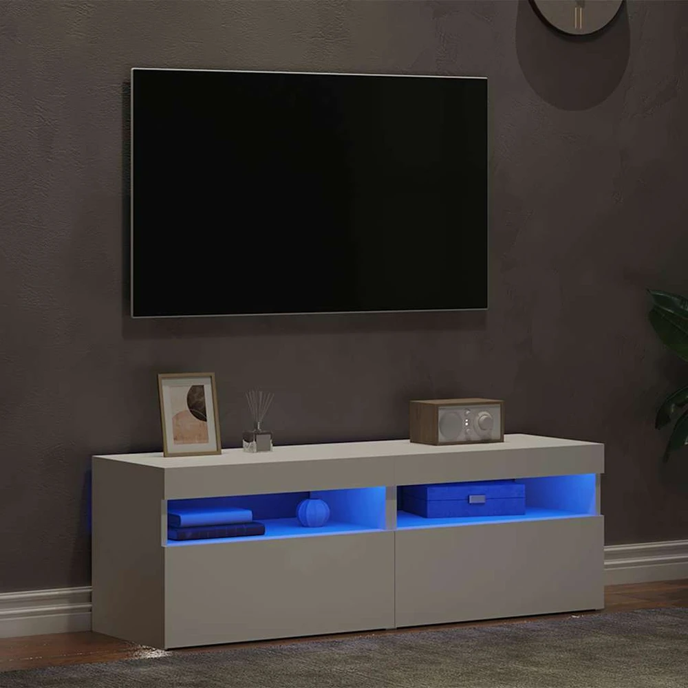 TV staliukas TV spintelės su LED apšvietimu, 2vnt., baltos, 60x35x40cm