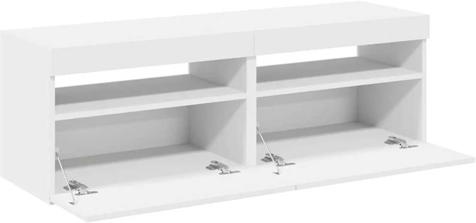 TV staliukas TV spintelės su LED apšvietimu, 2vnt., baltos, 60x35x40cm