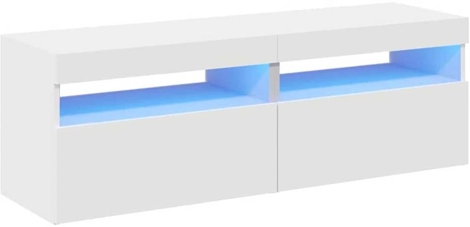 TV staliukas TV spintelės su LED apšvietimu, 2vnt., baltos, 60x35x40cm