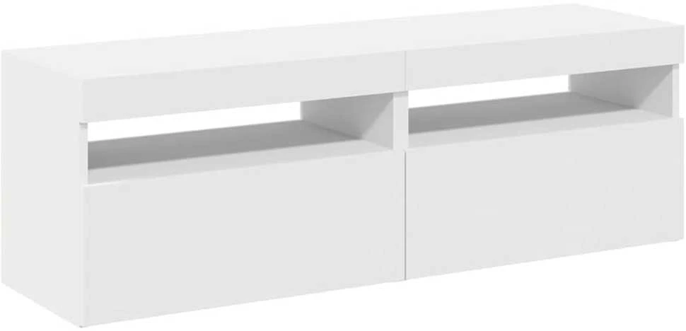 TV staliukas TV spintelės su LED apšvietimu, 2vnt., baltos, 60x35x40cm