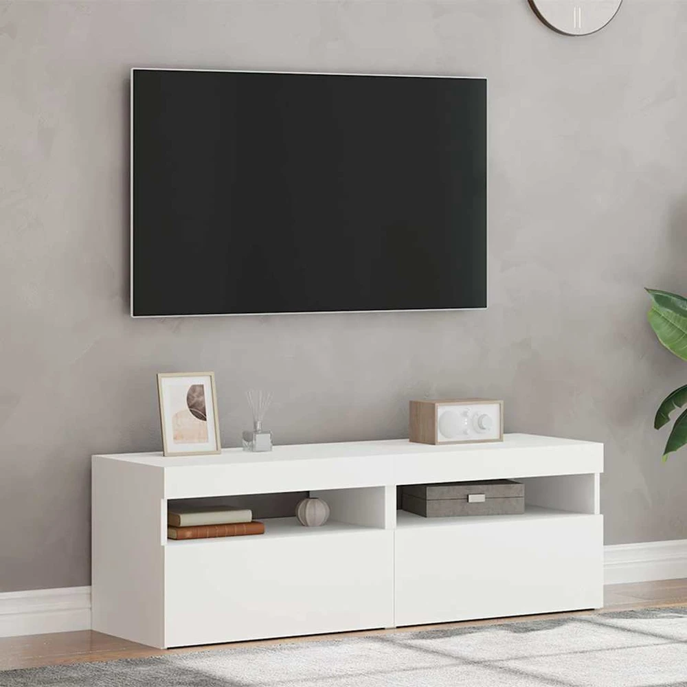 TV staliukas TV spintelės su LED apšvietimu, 2vnt., baltos, 60x35x40cm