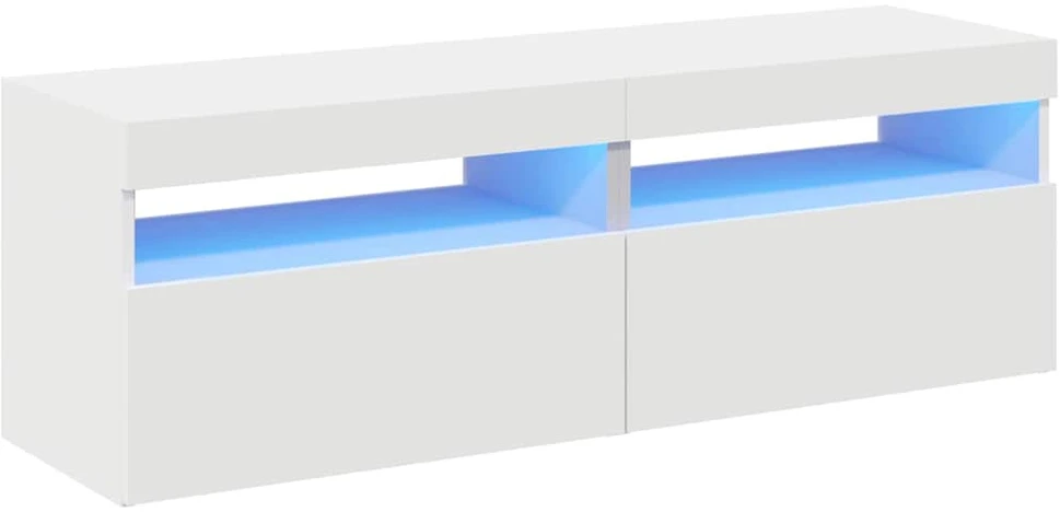 TV staliukas TV spintelės su LED apšvietimu, 2vnt., baltos, 60x35x40cm