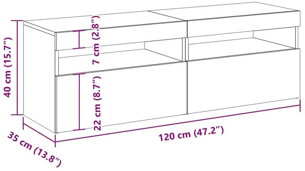TV staliukas TV spintelės su LED apšvietimu, 2vnt., pilkos, 60x35x40cm