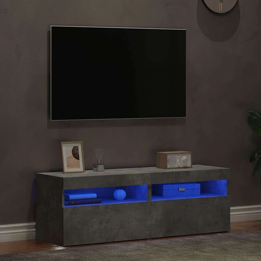 TV staliukas TV spintelės su LED apšvietimu, 2vnt., pilkos, 60x35x40cm