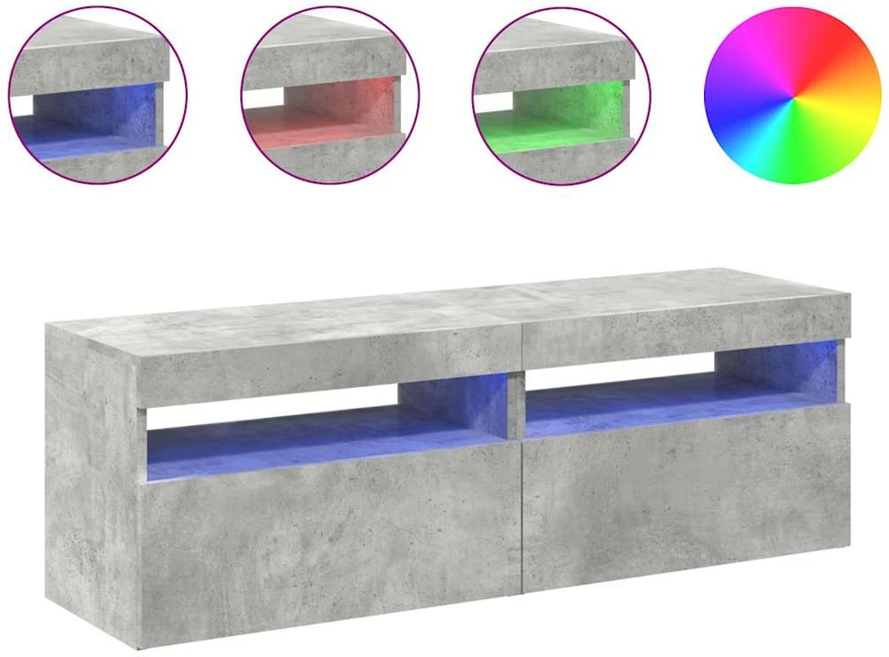 TV staliukas TV spintelės su LED apšvietimu, 2vnt., pilkos, 60x35x40cm