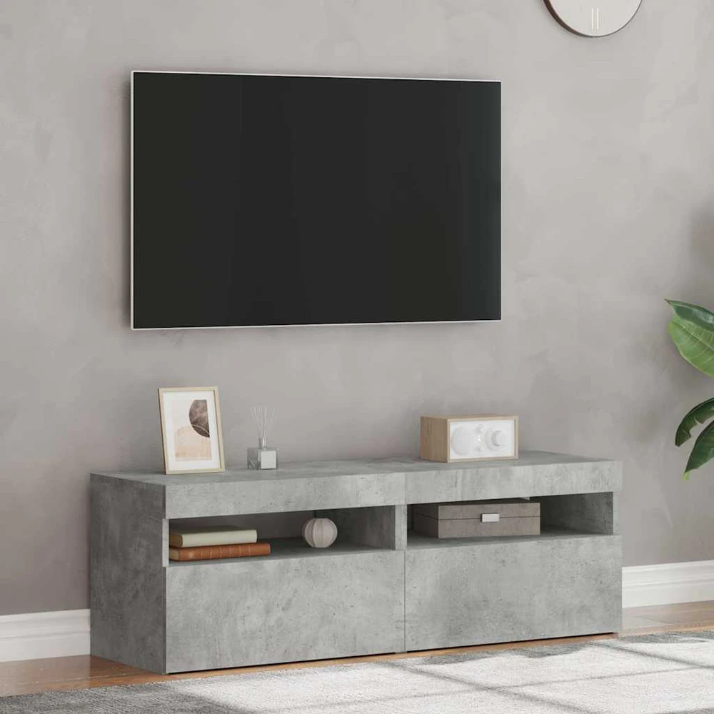 TV staliukas TV spintelės su LED apšvietimu, 2vnt., pilkos, 60x35x40cm