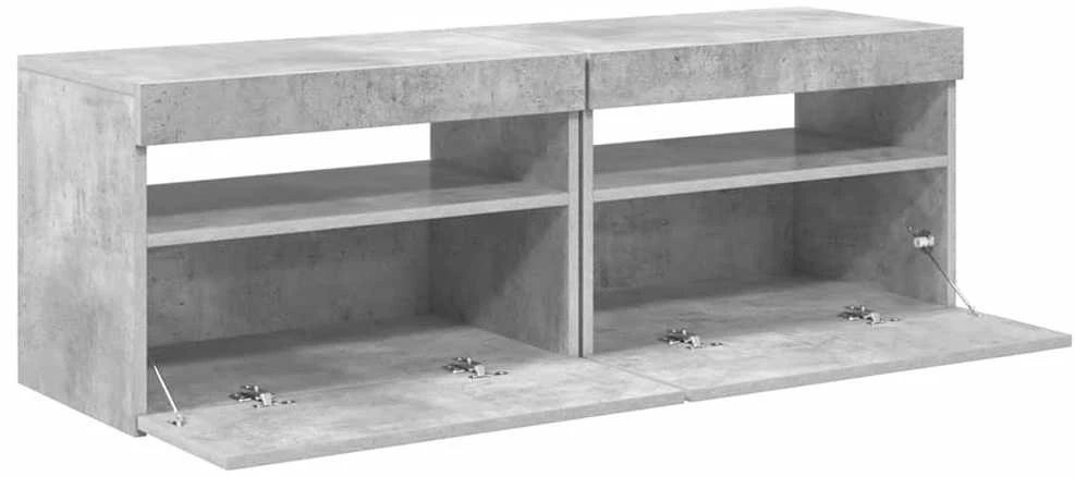 TV staliukas TV spintelės su LED apšvietimu, 2vnt., pilkos, 60x35x40cm