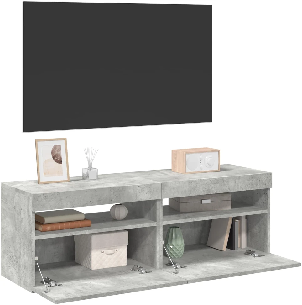 TV staliukas TV spintelės su LED apšvietimu, 2vnt., pilkos, 60x35x40cm