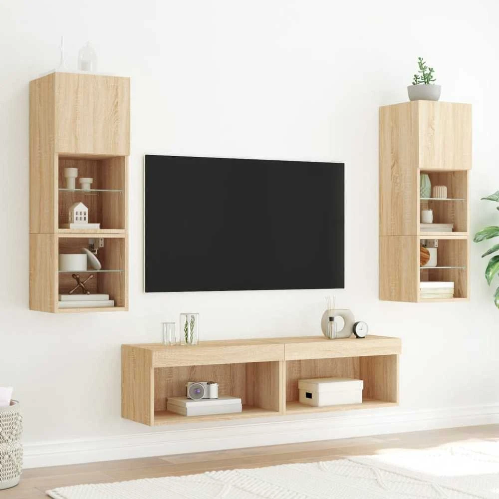 TV staliukas TV spintelės su LED lemputėmis, 2vnt., ąžuolo, 60x30x30cm