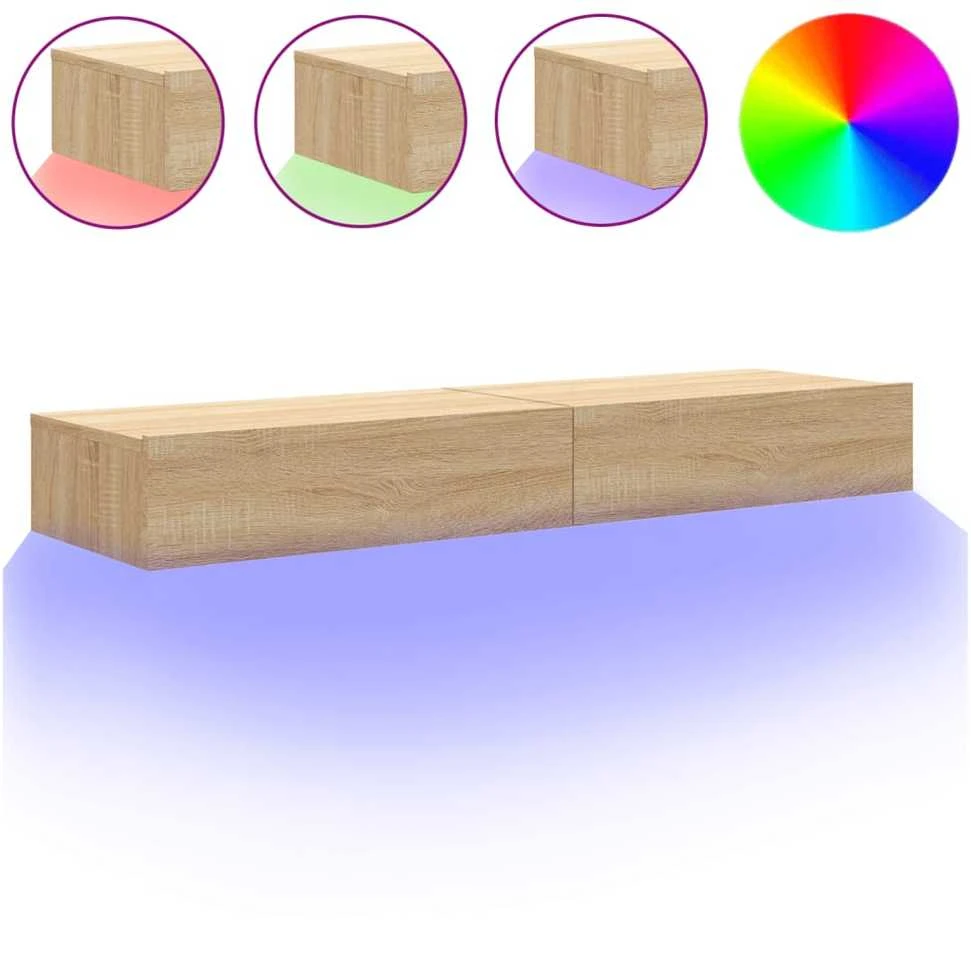 TV staliukas TV spintelės su LED lemputėmis, 2vnt., ąžuolo, 60x35x15,5cm