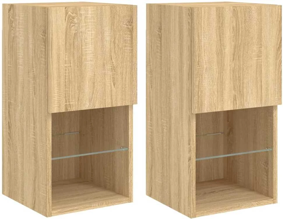TV staliukas TV spintelės su LED lemputėmis, 2vnt., ąžuolo, 30,5x30x60cm