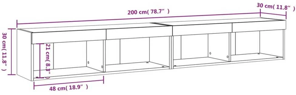 TV staliukas TV spintelės su LED lemputėmis, 2vnt., ąžuolo, 100x30x30cm