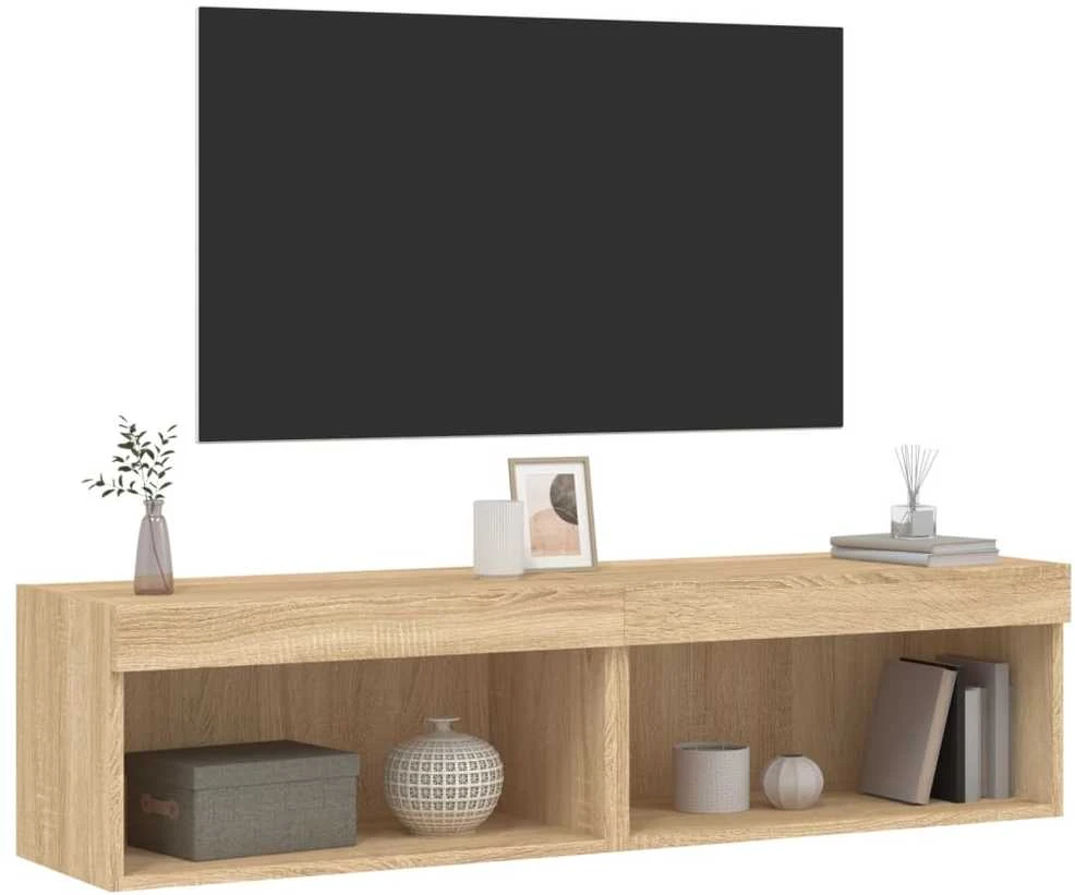 TV staliukas TV spintelės su LED lemputėmis, 2vnt., ąžuolo, 60x30x30cm