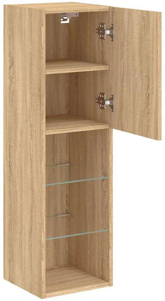 TV staliukas TV spintelės su LED lemputėmis, 2vnt., ąžuolo, 30,5x30x102cm