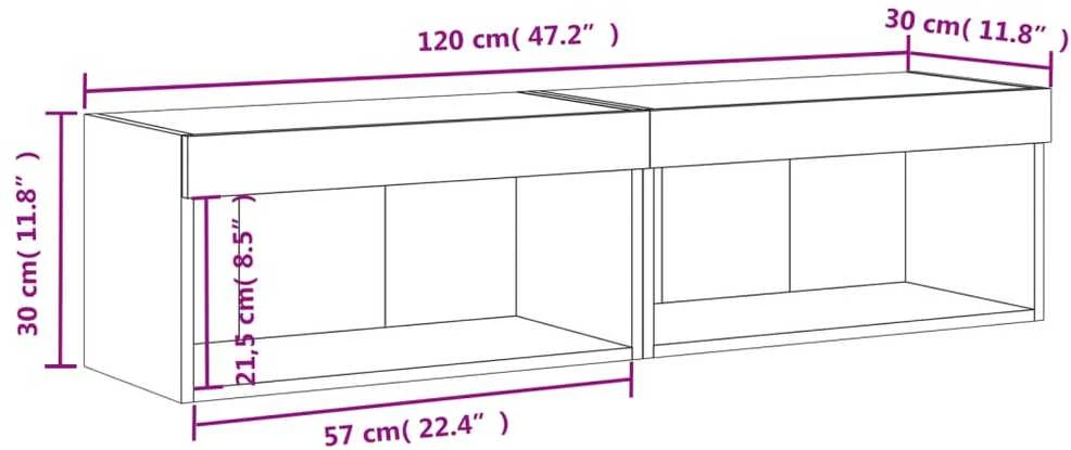 TV staliukas TV spintelės su LED lemputėmis, 2vnt., ąžuolo, 60x30x30cm