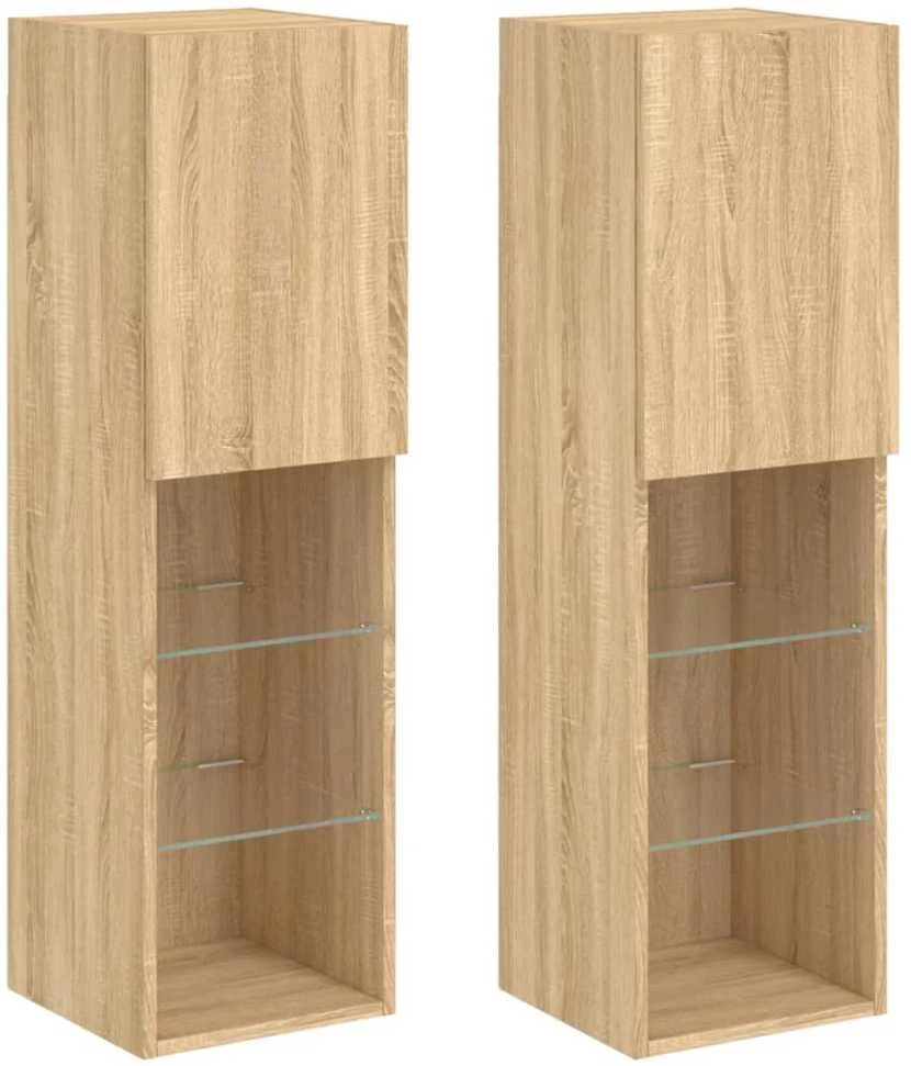 TV staliukas TV spintelės su LED lemputėmis, 2vnt., ąžuolo, 30,5x30x102cm
