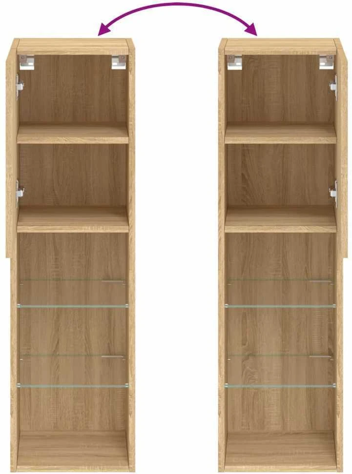 TV staliukas TV spintelės su LED lemputėmis, 2vnt., ąžuolo, 30,5x30x102cm