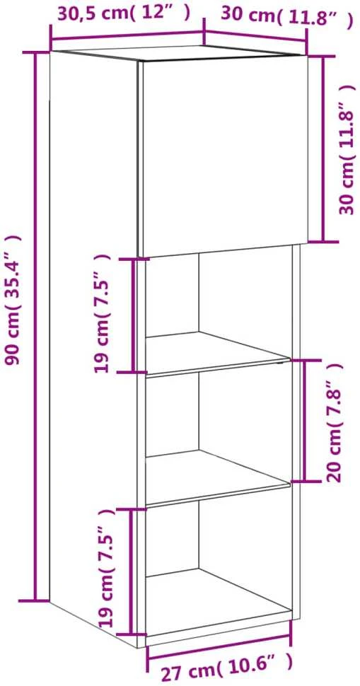 TV staliukas TV spintelės su LED lemputėmis, 2vnt., ąžuolo, 30,5x30x90cm
