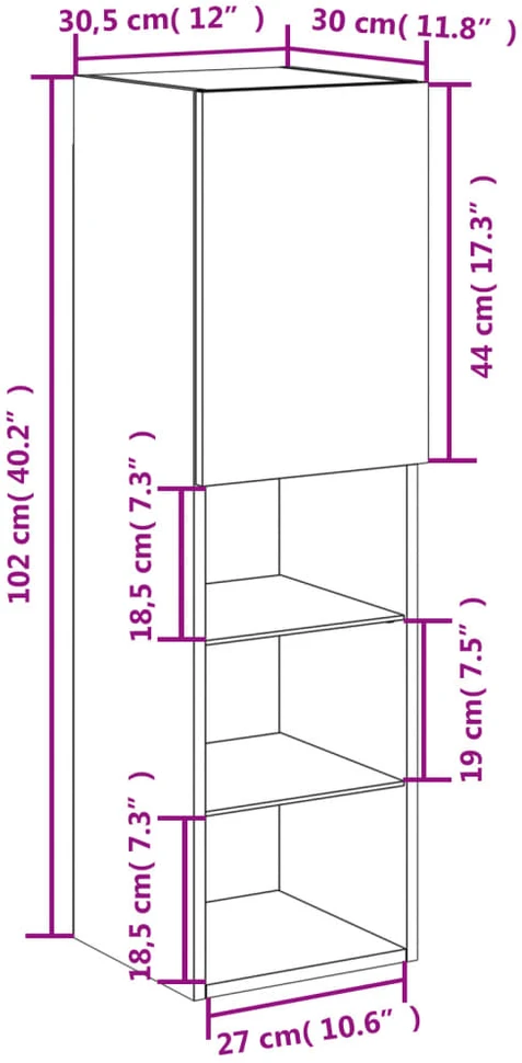 TV staliukas TV spintelės su LED lemputėmis, 2vnt., baltos, 30,5x30x102cm