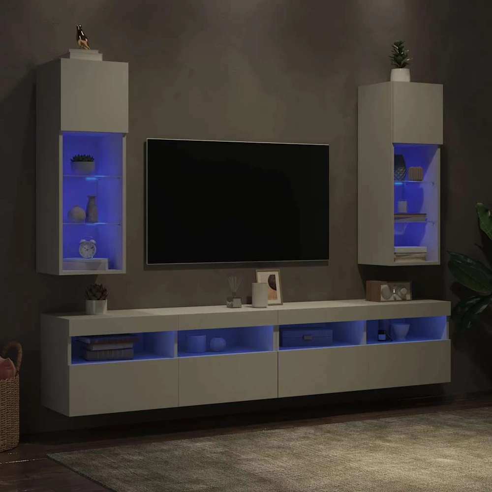 TV staliukas TV spintelės su LED lemputėmis, 2vnt., baltos, 30,5x30x90cm