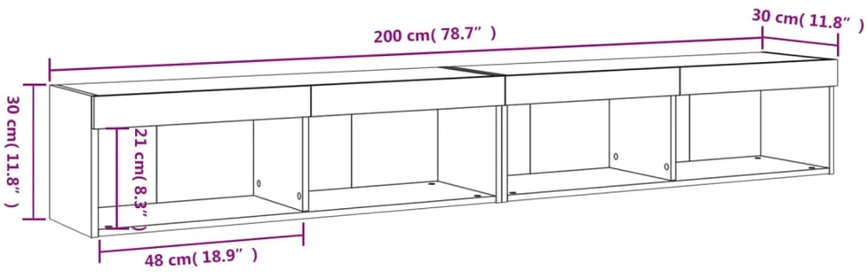 TV staliukas TV spintelės su LED lemputėmis, 2vnt., baltos, 100x30x30cm