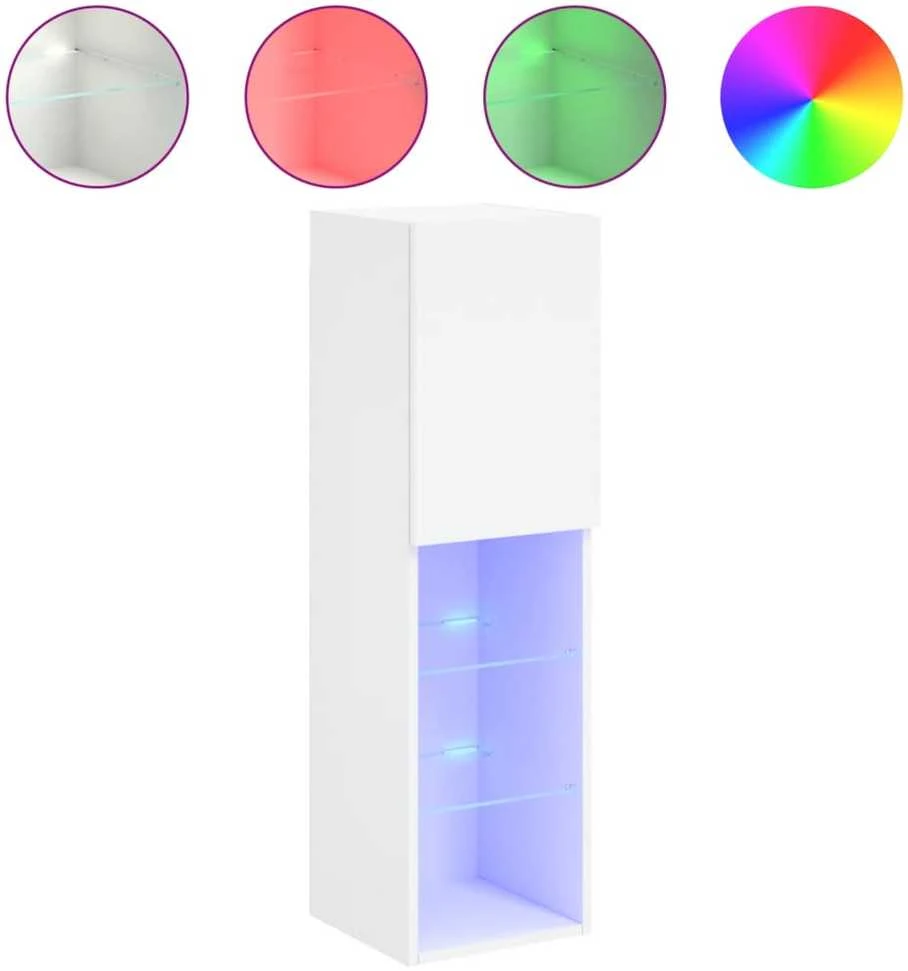 TV staliukas TV spintelės su LED lemputėmis, 2vnt., baltos, 30,5x30x102cm