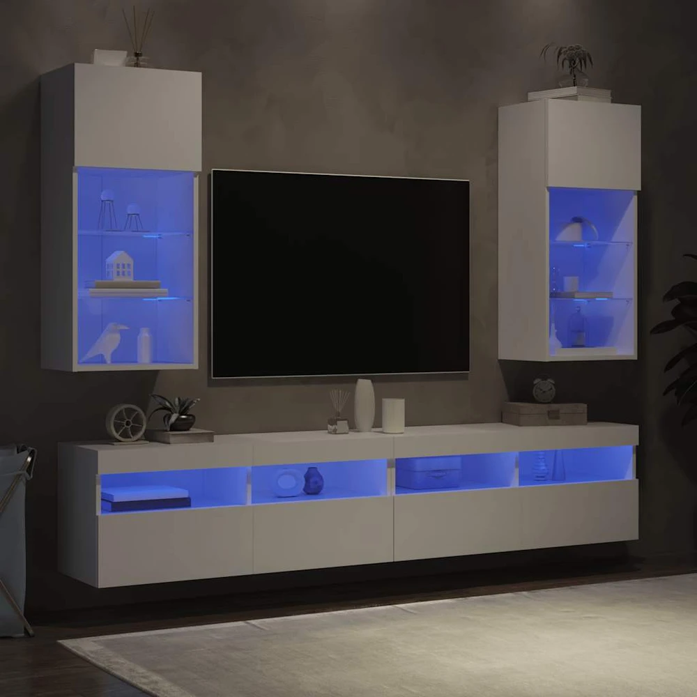 TV staliukas TV spintelės su LED lemputėmis, 2vnt., baltos, 40,5x30x90cm