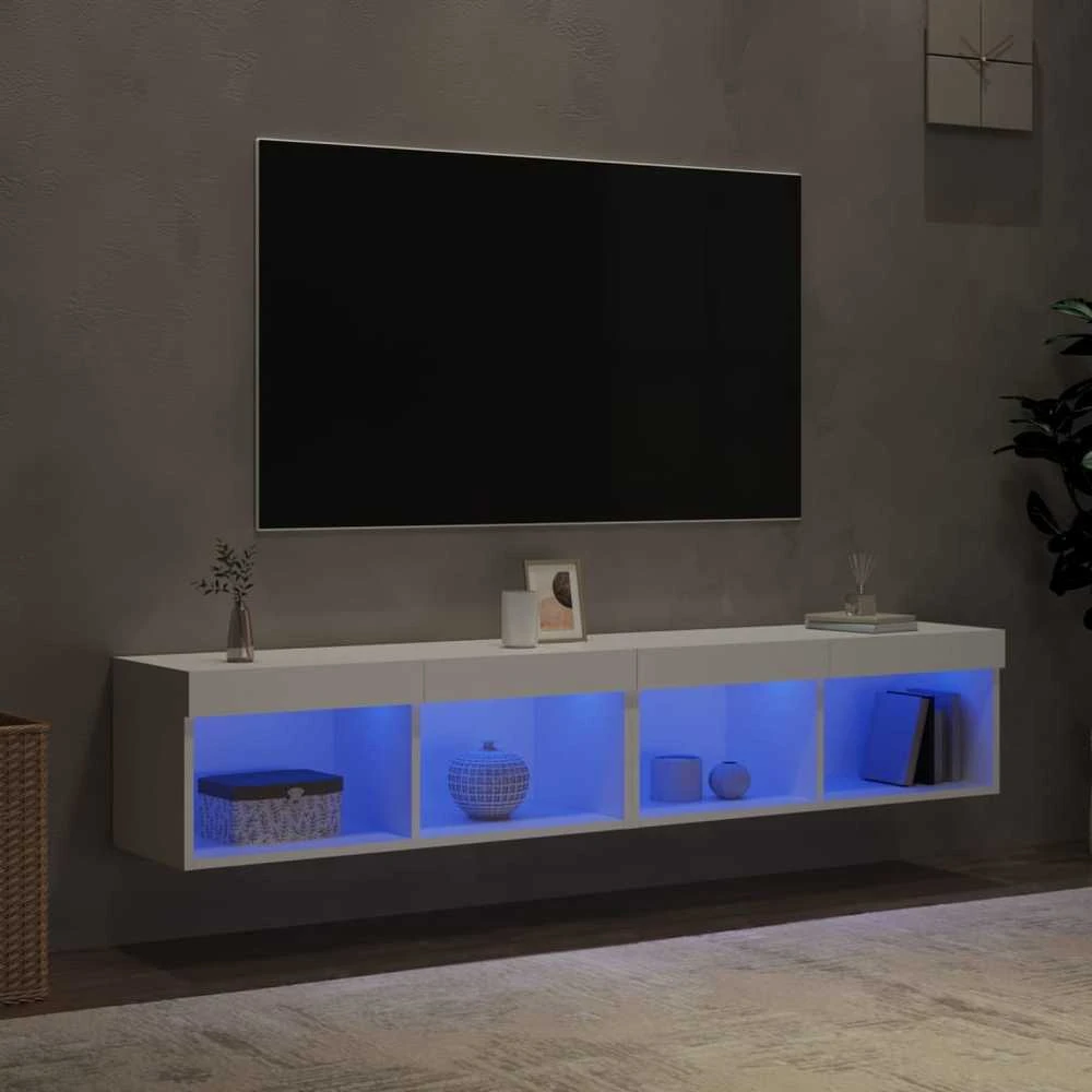 TV staliukas TV spintelės su LED lemputėmis, 2vnt., baltos, 80x30x30cm