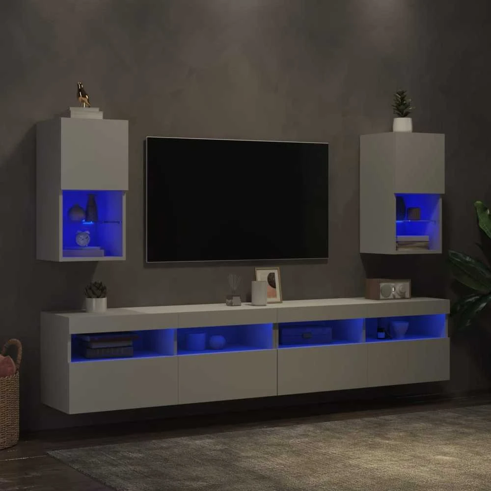 TV staliukas TV spintelės su LED lemputėmis, 2vnt., baltos, 30,5x30x60cm