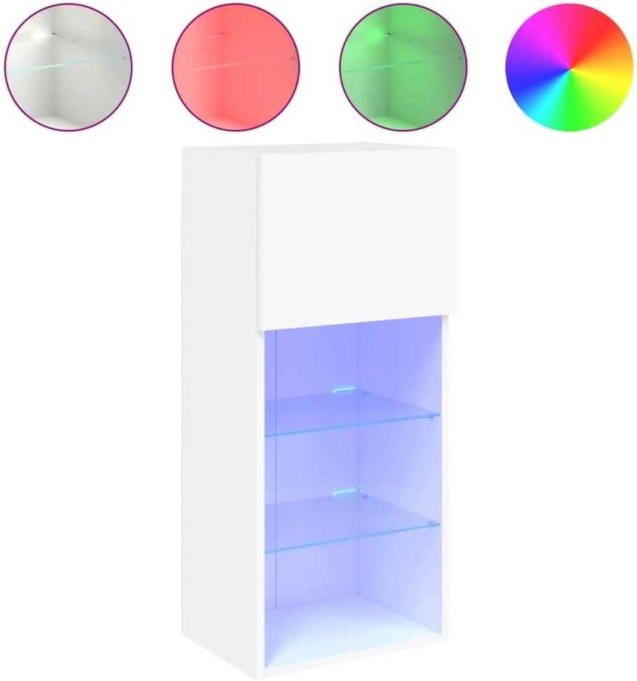 TV staliukas TV spintelės su LED lemputėmis, 2vnt., baltos, 40,5x30x90cm