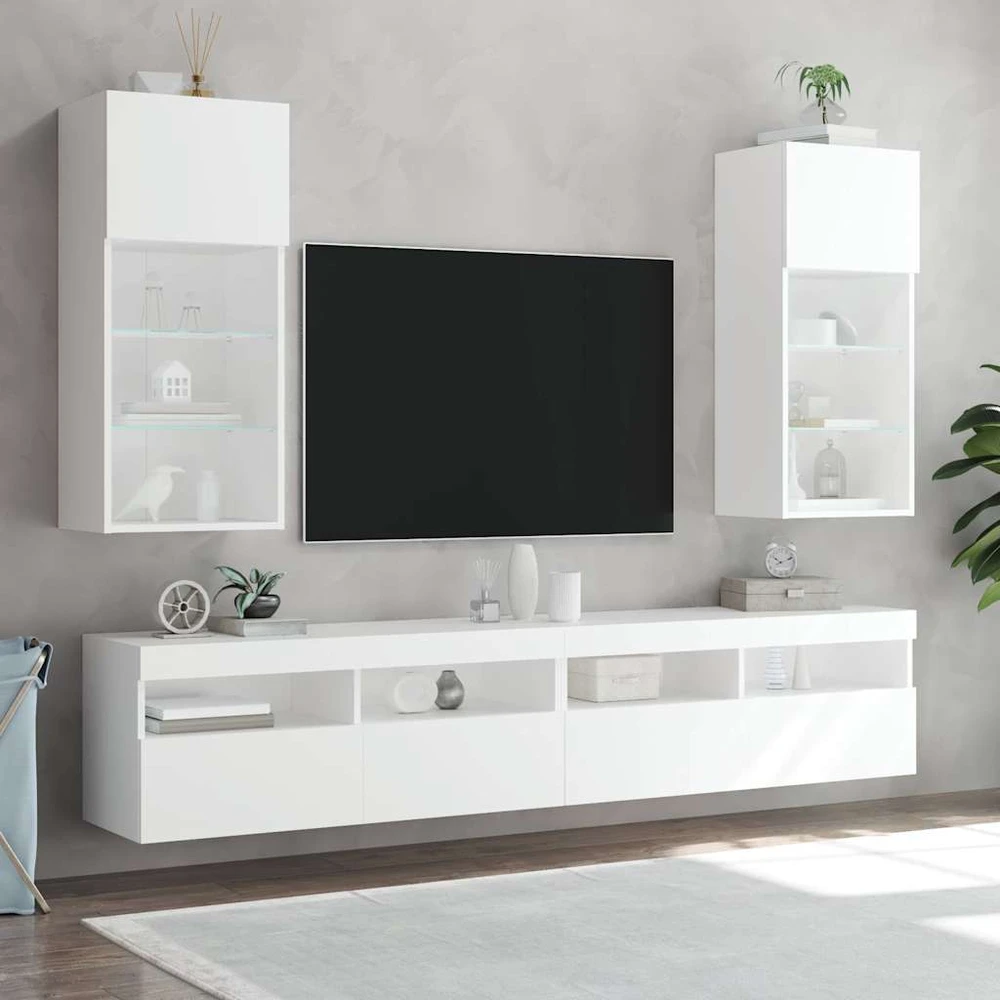 TV staliukas TV spintelės su LED lemputėmis, 2vnt., baltos, 40,5x30x90cm
