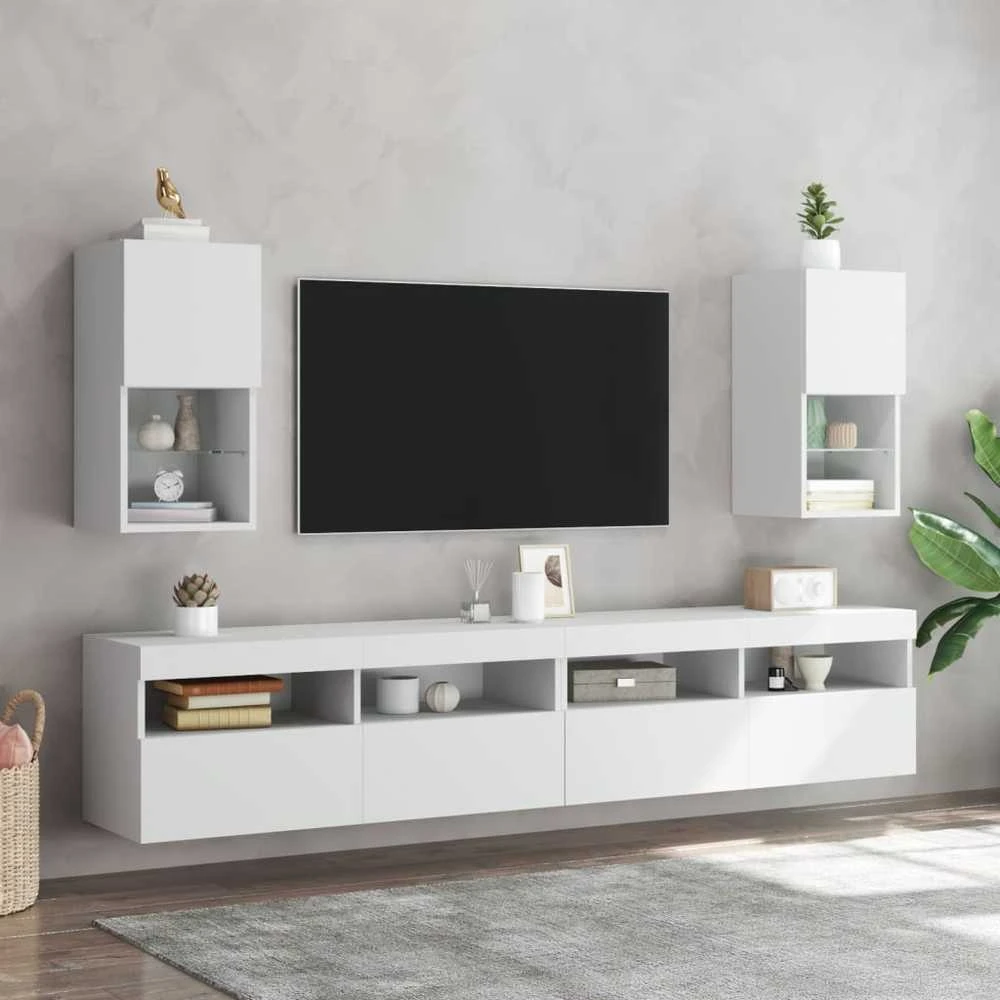 TV staliukas TV spintelės su LED lemputėmis, 2vnt., baltos, 30,5x30x60cm