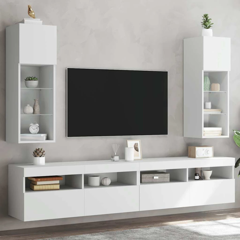 TV staliukas TV spintelės su LED lemputėmis, 2vnt., baltos, 30,5x30x90cm