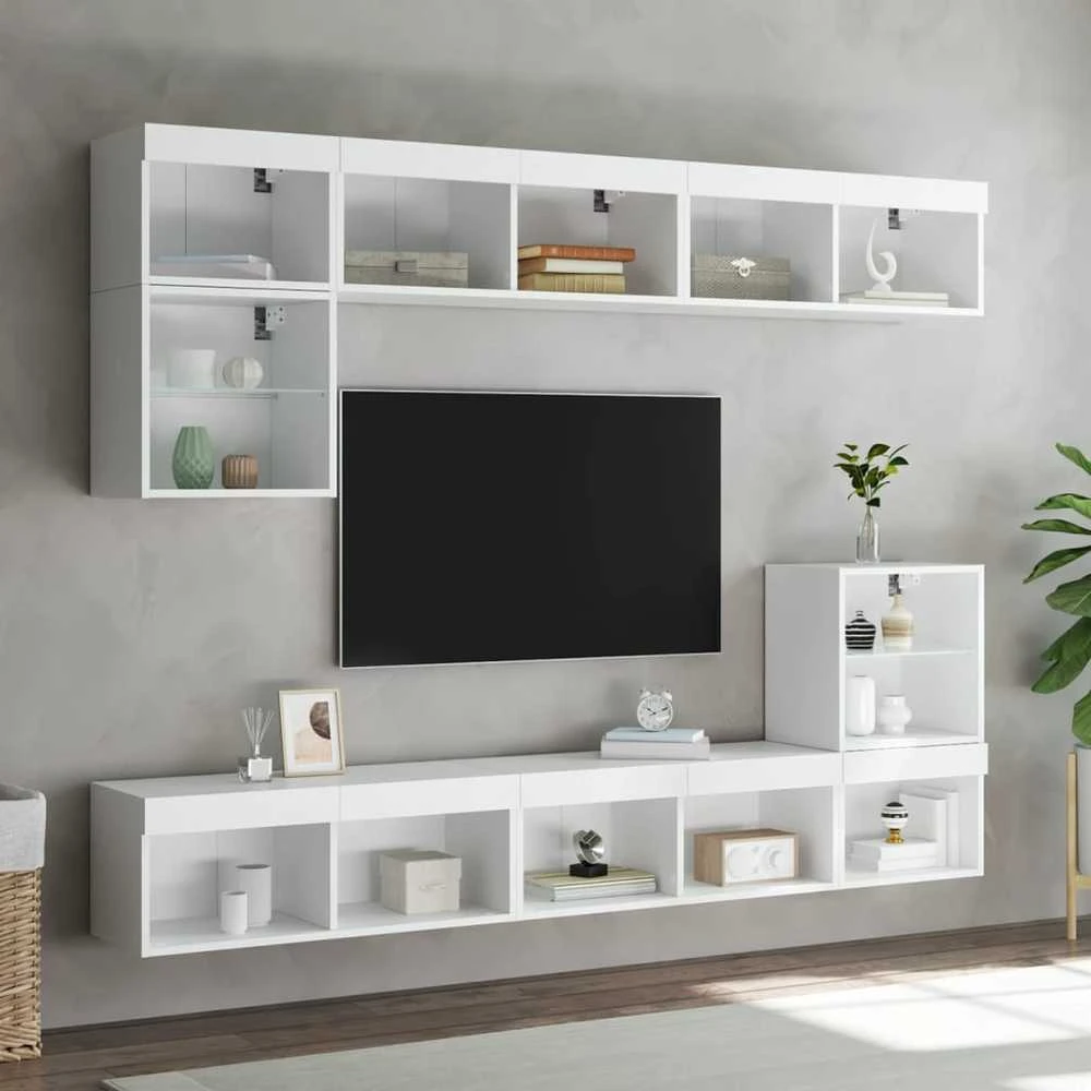 TV staliukas TV spintelės su LED lemputėmis, 2vnt., baltos, 80x30x30cm