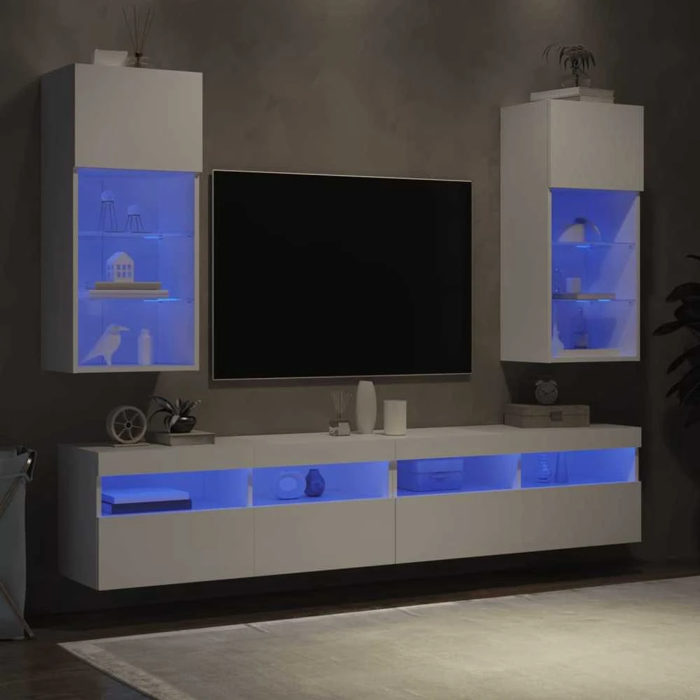 TV staliukas TV spintelės su LED lemputėmis, 2vnt., baltos, 40,5x30x90cm