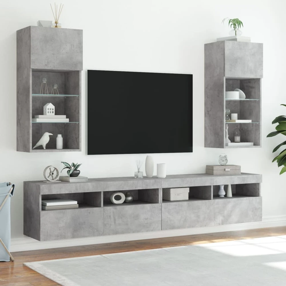 TV staliukas TV spintelės su LED lemputėmis, 2vnt., betono, 40,5x30x90cm